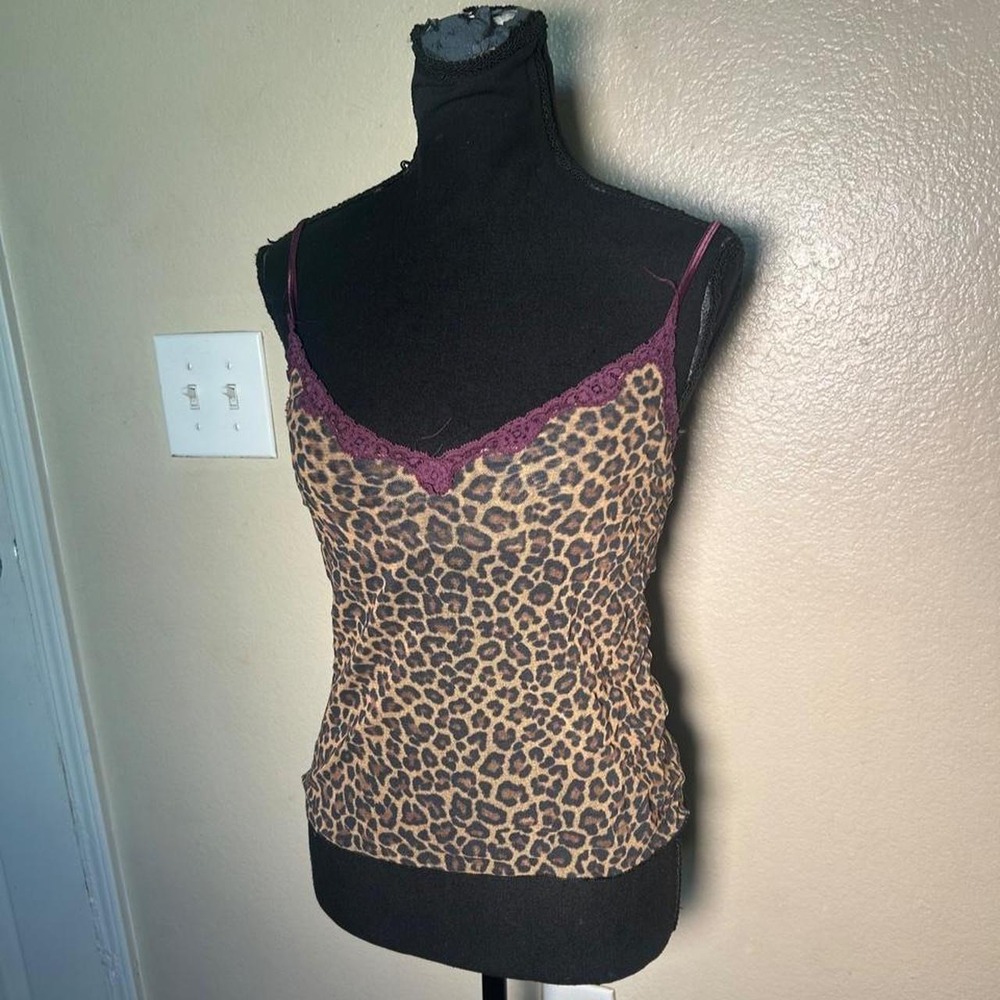 Victoria's Secret 2002 Leopard Print Lace Trim Cami Top Brown Purple Y2K Small